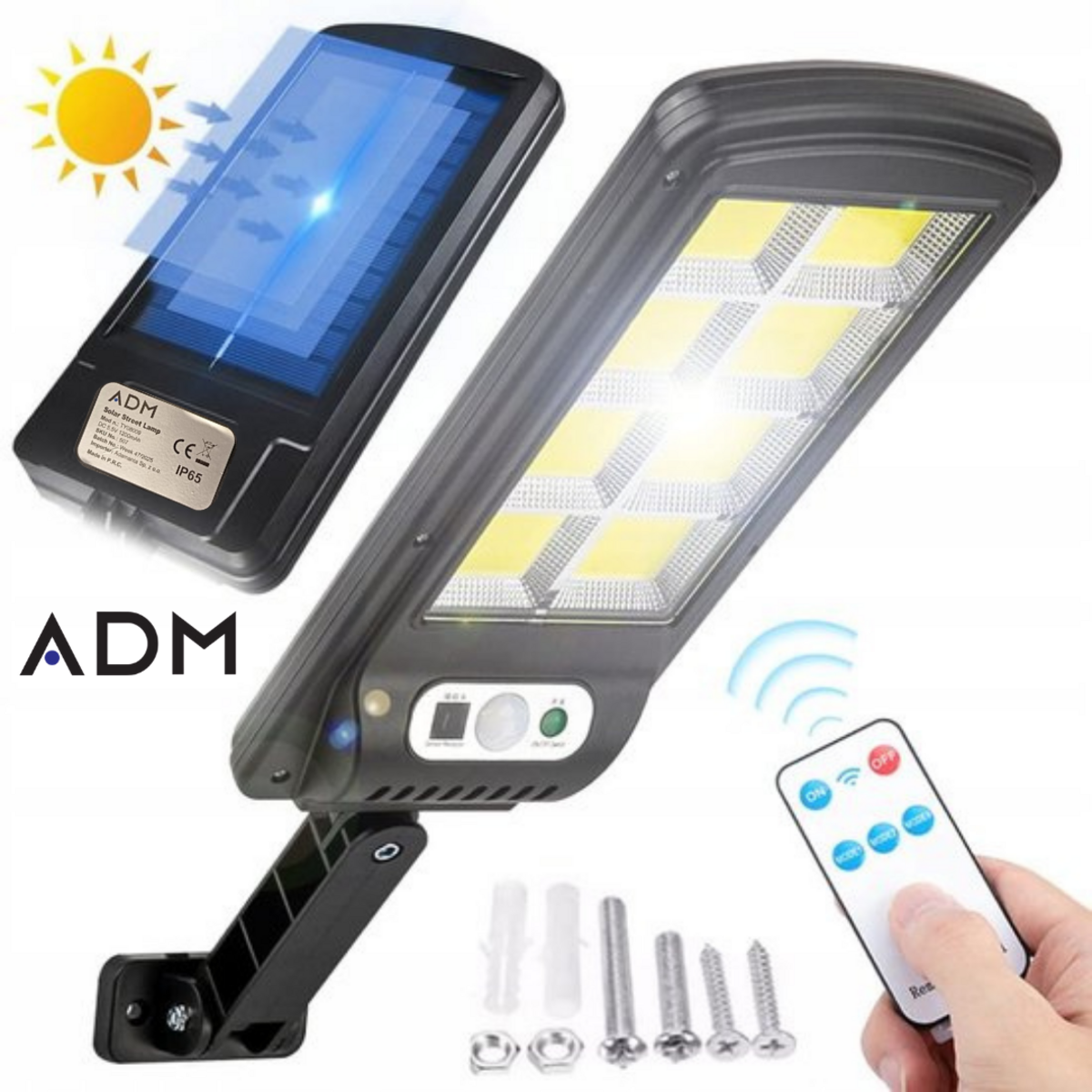 SOLARNA LAMPA ULICZNA Z CZUJNIKIEM RUCHU 1800 mAh + PILOT ZDALNEGO STEROWANIA